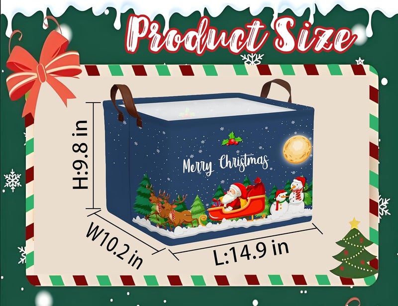 BOOHIT Large Christmas Gifts Empty Baskets Kids Collapsible Holiday Storage Bin with Handle (Deer Santa Claus) - Image 2